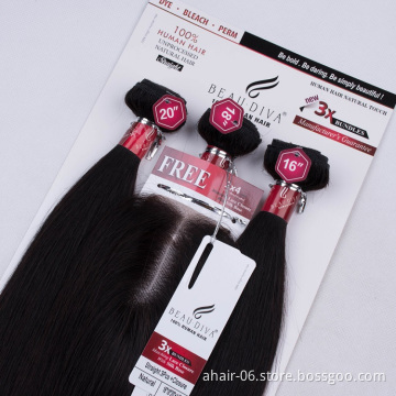 Top Grade Hot Sale Fashionable 100% Raw Virgin Hair, One Pack Solut Human 60g 60g 55g Straight Hair Bundles With Lace Closure